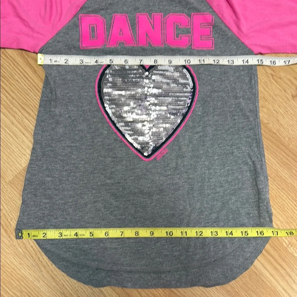 Justice Active Girls 12 Gray Pink Dance Hooded Top Flip Sequin Long Sleeve Shirt